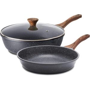 imageSENSARTE Nonstick Frying Pan Skillets Swiss Granite Coating Omelette Pans Healthy Cookware Chefs Pan Free of Intentionally Added PFOA 9511125 InchGray