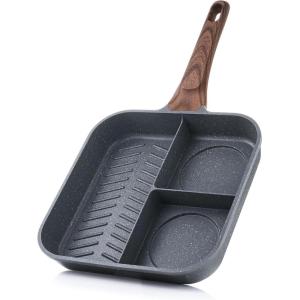 imageSENSARTE Nonstick Grill Pan for Stove Tops Versatile Griddle with Pour Spouts Square Big Cooking Surface Durable Skillet Indoor ampamp Outdoor Grilling PFOA Free 95 InchGray Granite3 Section