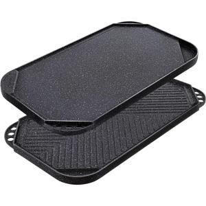 imageSENSARTE Nonstick Grill Pan for Stove Tops Versatile Griddle with Pour Spouts Square Big Cooking Surface Durable Skillet Indoor ampamp Outdoor Grilling PFOA Free 95 InchBlack