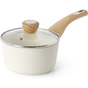 imageSENSARTE Nonstick Sauce Pan with Lid 15QT Small Sauce Pot Staycool Handle Multipurpose Handy Little Saucepan Induction Capable PFOA Free WhiteCeramic White