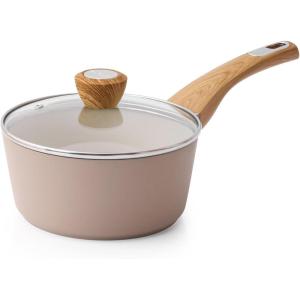 imageSENSARTE Nonstick Sauce Pan with Lid 15QT Small Sauce Pot Staycool Handle Multipurpose Handy Little Saucepan Induction Capable PFOA Free WhiteCeramic Taupe