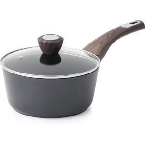 imageSENSARTE Nonstick Sauce Pan with Lid 15QT Small Sauce Pot Staycool Handle Multipurpose Handy Little Saucepan Induction Capable PFOA Free WhiteClassic Black