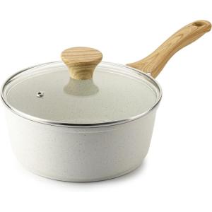 imageSENSARTE Nonstick Saucepan with Lid 15 Quarts Small Pot with Swiss Granite Coating Staycool Handle Multipurpose Handy Sauce Pot Small Kitchen Cooking Pot Induction Comptable PFOA FreeWhite Ceramic