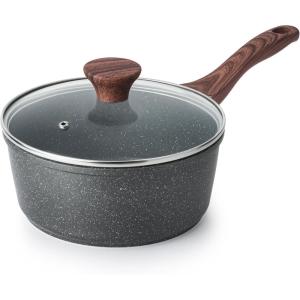 imageSENSARTE Nonstick Saucepan with Lid 15 Quarts Small Pot with Swiss Granite Coating Staycool Handle Multipurpose Handy Sauce Pot Small Kitchen Cooking Pot Induction Comptable PFOA FreeGray Granite
