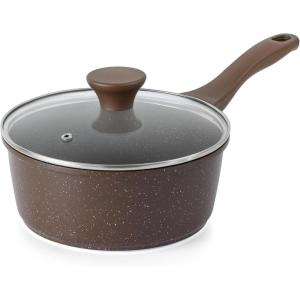 imageSENSARTE Nonstick Saucepan with Lid 15 Quarts Small Pot with Swiss Granite Coating Staycool Handle Multipurpose Handy Sauce Pot Small Kitchen Cooking Pot Induction Comptable PFOA FreeToffee Brown