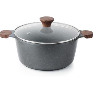 imageSENSARTE Nonstick Stock Pot with Lid 45 Quart Induction Cooking Pot with Tempered Glass Lid Stew Pot with Swiss Nonstick Granite Coating PFOA PFOS APEO Free GrayGray