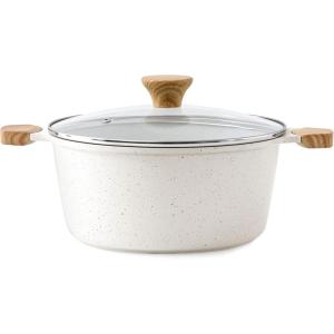 imageSENSARTE Nonstick Stock Pot with Lid 45 Quart Induction Cooking Pot with Tempered Glass Lid Stew Pot with Swiss Nonstick Granite Coating PFOA PFOS APEO Free GrayWhite