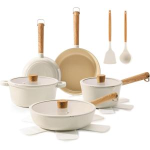 imageSENSARTE PASCA Ceramic Nonstick Pots and Pans Set 14pcs Healthy Cookware Set Nontoxic Induction Kitchen Cooking Set Dishwasher ampamp Oven Safe PFASPTFEPFOA Free