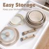 imageSENSARTE 24 Piece Pots and Pans Set Nonstick Detachable Handle Cookware Induction Kitchen Cookware Set with Removable Handle Healthy Non Stick for RV Dishwasher  Oven Safe WhiteAlmond Beige