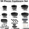 imageSENSARTE 24 Piece Pots and Pans Set Nonstick Detachable Handle Cookware Induction Kitchen Cookware Set with Removable Handle Healthy Non Stick for RV Dishwasher  Oven Safe WhiteBlack