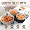 imageSENSARTE 24 Piece Pots and Pans Set Nonstick Detachable Handle Cookware Induction Kitchen Cookware Set with Removable Handle Healthy Non Stick for RV Dishwasher  Oven Safe WhiteAlmond Beige