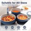 imageSENSARTE 24 Piece Pots and Pans Set Nonstick Detachable Handle Cookware Induction Kitchen Cookware Set with Removable Handle Healthy Non Stick for RV Dishwasher  Oven Safe WhiteNavy
