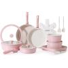 imageSENSARTE 24 Piece Pots and Pans Set Nonstick Detachable Handle Cookware Induction Kitchen Cookware Set with Removable Handle Healthy Non Stick for RV Dishwasher  Oven Safe WhitePink