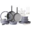 imageSENSARTE 24 Piece Pots and Pans Set Nonstick Detachable Handle Cookware Induction Kitchen Cookware Set with Removable Handle Healthy Non Stick for RV Dishwasher  Oven Safe WhiteGray