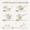 imageSENSARTE Ceramic Cookware Set Nontoxic 14 Pcs Nonstick Pots and Pans Set Dishwasher Safe Induction Cookware Healthy Kitchen Cooking Set PFOAPFASPTFE FreeVelvet White