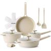 imageSENSARTE Ceramic Cookware Set Nontoxic 14 Pcs Nonstick Pots and Pans Set Dishwasher Safe Induction Cookware Healthy Kitchen Cooking Set PFOAPFASPTFE FreeVelvet White