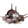 imageSENSARTE Nonstick Cookware Set 16Piece Healthy Pots and Pans Set Nonstick Kitchen Cooking Set with StayCool Handles Silicone Utensils and Pot ProtectorsToffee Brown