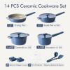 imageSENSARTE Ceramic Cookware Set Nontoxic 14 Pcs Nonstick Pots and Pans Set Dishwasher Safe Induction Cookware Healthy Kitchen Cooking Set wDiecast Lids PFOAPFASPTFE FreeCeramic Blue