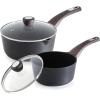 imageSENSARTE Ceramic Nonstick Sauce Pan with Lid 15 Quart Small Saucepan White Cooking Pot with Stay Cool Handle Non toxic Kitchen Sauce Pot Non stick Saucier Pan Induction Pot PFOA PTFE PFAS FreeClassic Black