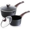 imageSENSARTE Ceramic Nonstick Sauce Pan with Lid 15 Quart Small Saucepan White Cooking Pot with Stay Cool Handle Non toxic Kitchen Sauce Pot Non stick Saucier Pan Induction Pot PFOA PTFE PFAS FreeClassic Black