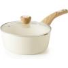 imageSENSARTE Ceramic Nonstick Sauce Pan with Lid 15 Quart Small Saucepan White Cooking Pot with Stay Cool Handle Non toxic Kitchen Sauce Pot Non stick Saucier Pan Induction Pot PFOA PTFE PFAS FreeCeramic White