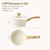 imageSENSARTE Ceramic Nonstick Sauce Pan with Lid 15 Quart Small Saucepan White Cooking Pot with Stay Cool Handle Non toxic Kitchen Sauce Pot Non stick Saucier Pan Induction Pot PFOA PTFE PFAS FreeCeramic White