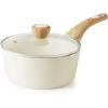 imageSENSARTE Ceramic Nonstick Sauce Pan with Lid 15 Quart Small Saucepan White Cooking Pot with Stay Cool Handle Non toxic Kitchen Sauce Pot Non stick Saucier Pan Induction Pot PFOA PTFE PFAS FreeCeramic White