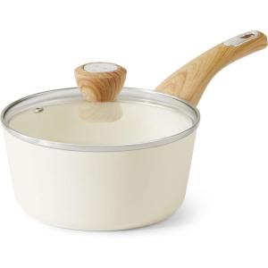 imageSENSARTE Ceramic Nonstick Sauce Pan with Lid 15 Quart Small Saucepan White Cooking Pot with Stay Cool Handle Non toxic Kitchen Sauce Pot Non stick Saucier Pan Induction Pot PFOA PTFE PFAS FreeCeramic White
