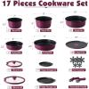 imageSENSARTE 17 Piece Pots and Pans Set Nonstick Detachable Handle Cookware Set Induction ThermoSignal Cookware Set with Removable Handle Healthy Non Stick for RV Dishwasher  Oven Safe BlackPurple
