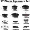 imageSENSARTE 17 Piece Pots and Pans Set Nonstick Detachable Handle Cookware Set Induction ThermoSignal Cookware Set with Removable Handle Healthy Non Stick for RV Dishwasher  Oven Safe BlackBlack