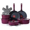 imageSENSARTE 17 Piece Pots and Pans Set Nonstick Detachable Handle Cookware Set Induction ThermoSignal Cookware Set with Removable Handle Healthy Non Stick for RV Dishwasher  Oven Safe BlackPurple