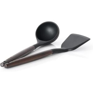 imageSENSARTE Kitchen Utensils 2Piece Silicone Cooking Utensils Silicone Spatula and Ladle with Wooden Handle Black