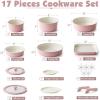 imageSENSARTE 17 Piece Ceramic Pots and Pans Set Nonstick Detachable Handle Cookware Induction Kitchen Cookware Set with Removable Handle Dishwasher  Oven Safe GreenPink