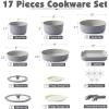 imageSENSARTE 17 Piece Ceramic Pots and Pans Set Nonstick Detachable Handle Cookware Induction Kitchen Cookware Set with Removable Handle Dishwasher  Oven Safe GreenGray