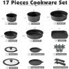 imageSENSARTE 17 Piece Ceramic Pots and Pans Set Nonstick Detachable Handle Cookware Induction Kitchen Cookware Set with Removable Handle Dishwasher  Oven Safe GreenBlack