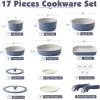 imageSENSARTE 17 Piece Ceramic Pots and Pans Set Nonstick Detachable Handle Cookware Induction Kitchen Cookware Set with Removable Handle Dishwasher  Oven Safe GreenNavy