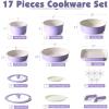 imageSENSARTE 17 Piece Ceramic Pots and Pans Set Nonstick Detachable Handle Cookware Induction Kitchen Cookware Set with Removable Handle Dishwasher  Oven Safe GreenPurple