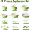 imageSENSARTE 17 Piece Ceramic Pots and Pans Set Nonstick Detachable Handle Cookware Induction Kitchen Cookware Set with Removable Handle Dishwasher  Oven Safe GreenGreen