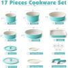 imageSENSARTE 17 Piece Ceramic Pots and Pans Set Nonstick Detachable Handle Cookware Induction Kitchen Cookware Set with Removable Handle Dishwasher  Oven Safe GreenTurquoise