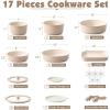 imageSENSARTE 17 Piece Ceramic Pots and Pans Set Nonstick Detachable Handle Cookware Induction Kitchen Cookware Set with Removable Handle Dishwasher  Oven Safe GreenAlmond Beige