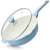 imageSENSARTE Nonstick Skillet with Lid 12inch 5QT Ceramic Deep Frying Pan Non Toxic Saute Pan with Lid Healthy Dishwasher Safe Cooking Pot Induction Pan with Staycool Handle PinkGlicer Blue