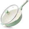 imageSENSARTE Nonstick Skillet with Lid 12inch 5QT Ceramic Deep Frying Pan Non Toxic Saute Pan with Lid Healthy Dishwasher Safe Cooking Pot Induction Pan with Staycool Handle PinkMint Green