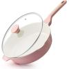 imageSENSARTE Nonstick Skillet with Lid 12inch 5QT Ceramic Deep Frying Pan Non Toxic Saute Pan with Lid Healthy Dishwasher Safe Cooking Pot Induction Pan with Staycool Handle PinkSakura Pink