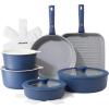 imageSENSARTE 17 Piece Ceramic Pots and Pans Set Nonstick Detachable Handle Cookware Induction Kitchen Cookware Set with Removable Handle Dishwasher  Oven Safe GreenNavy