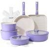imageSENSARTE 17 Piece Ceramic Pots and Pans Set Nonstick Detachable Handle Cookware Induction Kitchen Cookware Set with Removable Handle Dishwasher  Oven Safe GreenPurple
