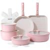 imageSENSARTE 17 Piece Ceramic Pots and Pans Set Nonstick Detachable Handle Cookware Induction Kitchen Cookware Set with Removable Handle Dishwasher  Oven Safe GreenPink