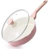 imageSENSARTE Nonstick Skillet with Lid 12inch 5QT Ceramic Deep Frying Pan Non Toxic Saute Pan with Lid Healthy Dishwasher Safe Cooking Pot Induction Pan with Staycool Handle PinkSakura Pink