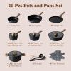 imageSENSARTE 20Pcs Nonstick Pots and Pans Set Black Non Stick Cookware Set Healthy Kitchen Cooking Set Induction Compatible Dishwasher Safe PFOAPFOS FreeMidnight Black