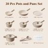 imageSENSARTE 20Pcs Nonstick Pots and Pans Set Black Non Stick Cookware Set Healthy Kitchen Cooking Set Induction Compatible Dishwasher Safe PFOAPFOS FreeMisty Taupe
