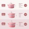imageSENSARTE Enameled Cast Iron Dutch Oven Pot with Lid 55 Quart HeavyDuty Round Dual Handles Kitchen Pot with Cotton Potholders amp Silicone Trivet Pot for Bread Baking Stews Braising Roasting Oven Safe up to 500F RedCoral Pink